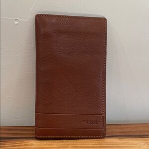 Fossil Men’s Lufkin Slim Executive Leather Wallet In Medium Brown